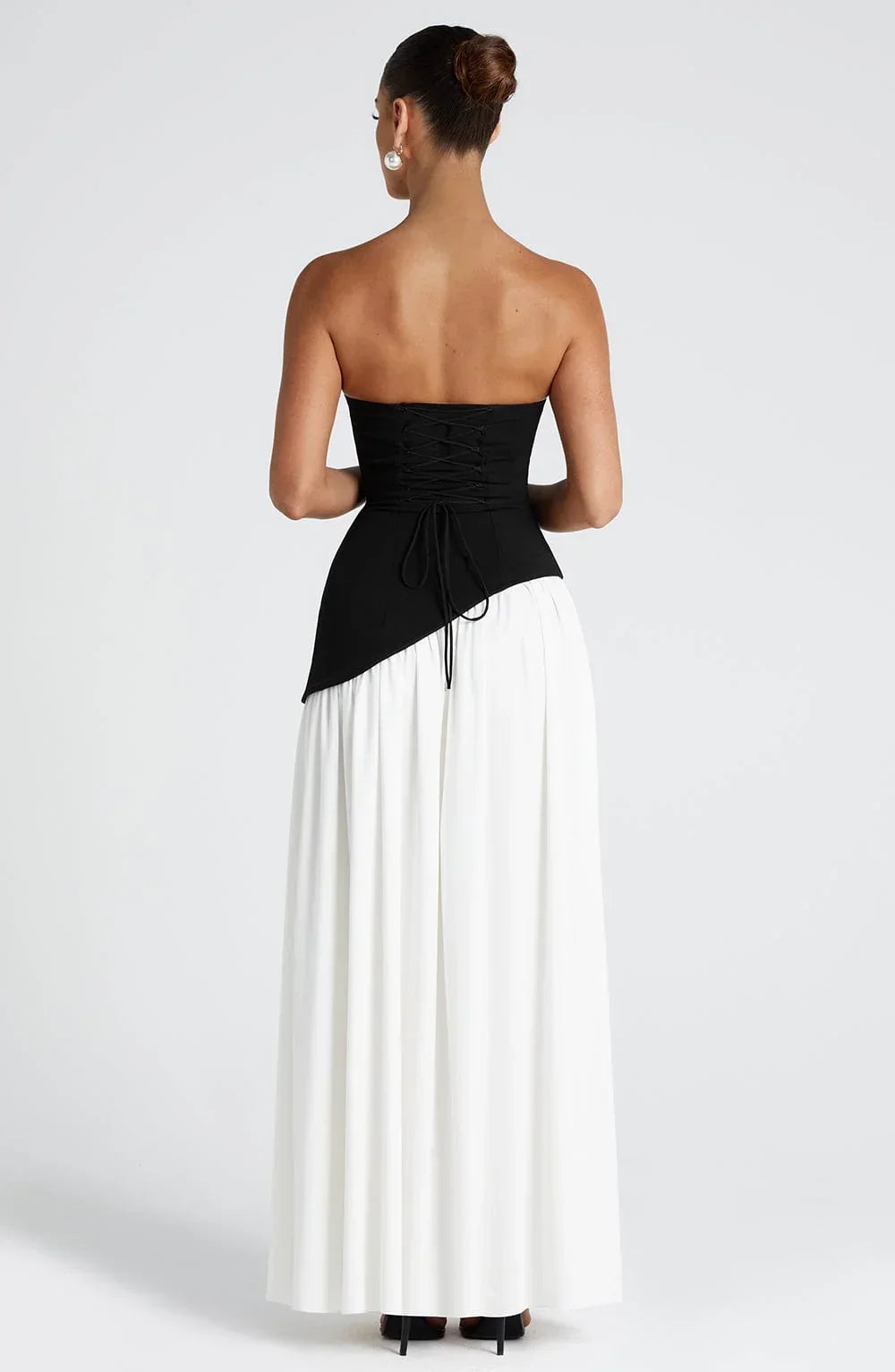 Marlowe Maxi Dress in Strapless Cut with Draped Skirt