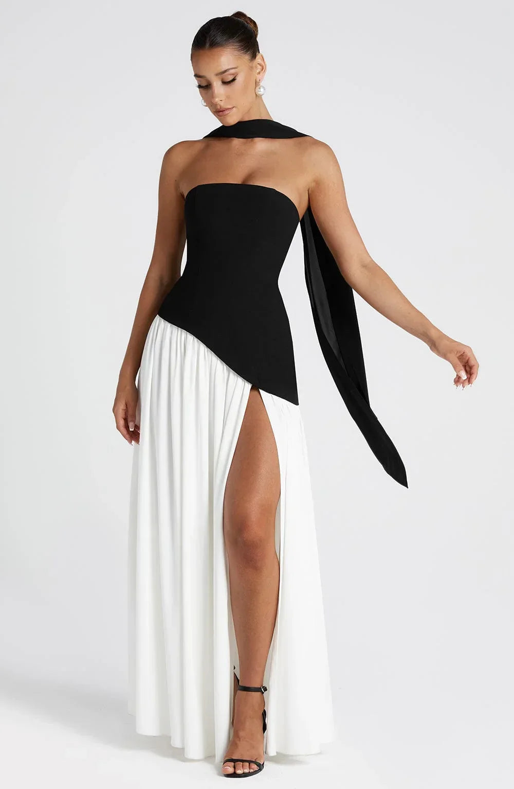 Marlowe Maxi Dress in Strapless Cut with Draped Skirt