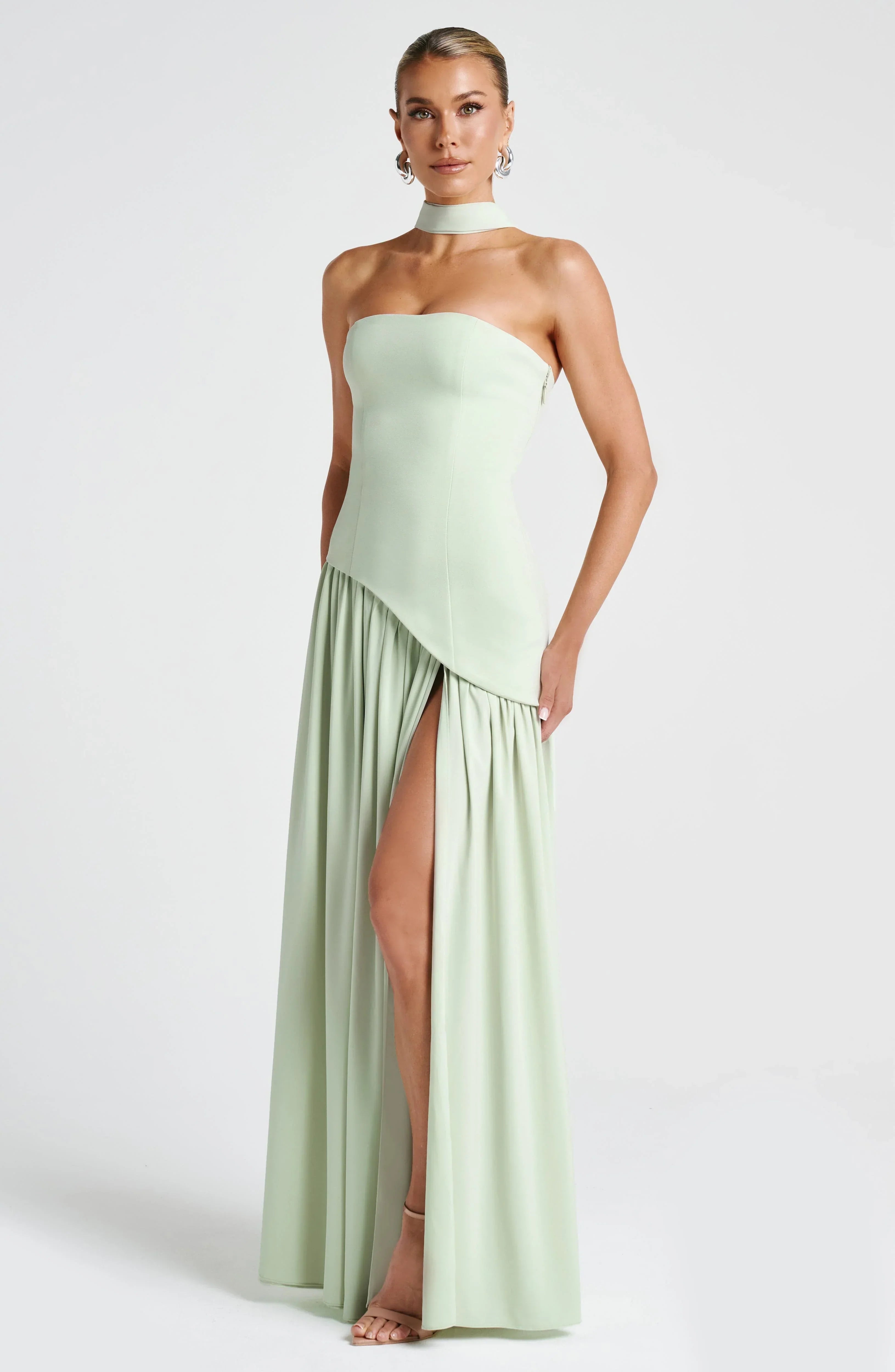 Marlowe Maxi Dress in Strapless Cut with Draped Skirt