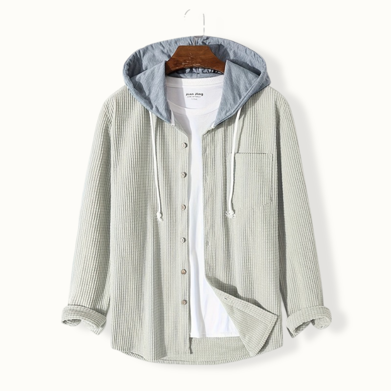 Mia Corduroy Hooded Shirt with Button Front for Women - Beige