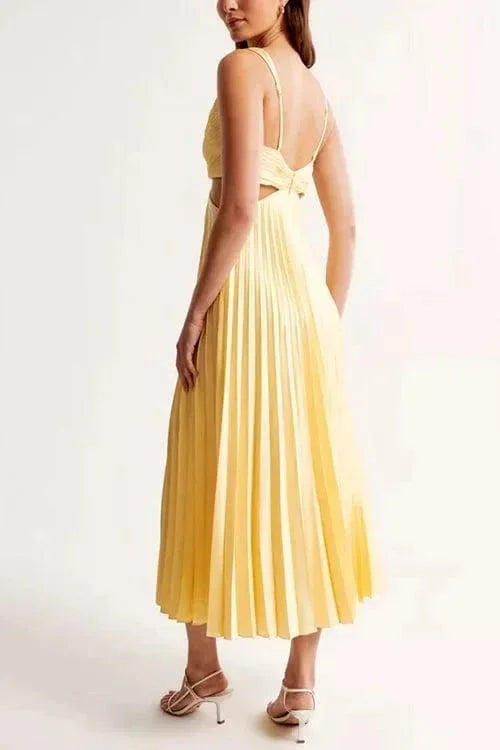 Noelle Pleated Maxi Dress with Deep V-Neckline