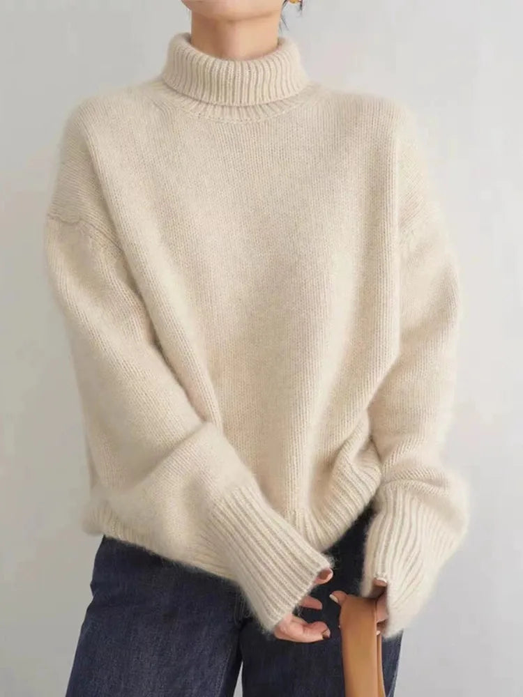 Olivia Wool-Look Sweater with High Turtleneck - Beige