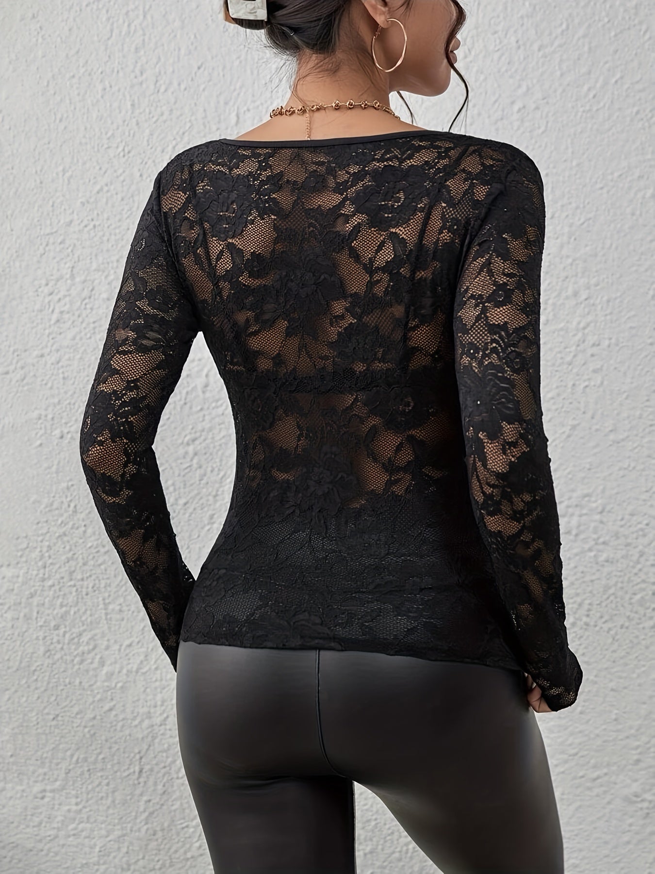Paislee Lace Blouse with Scalloped V-Neckline