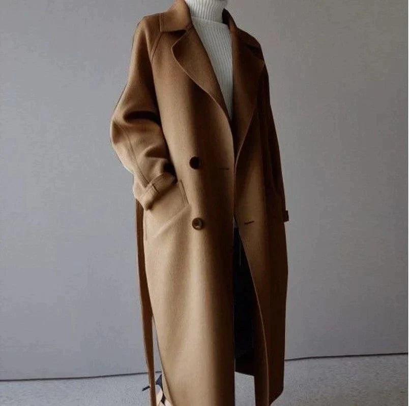 Penelope Wool-Look Longline Winter Coat for Women - Brown