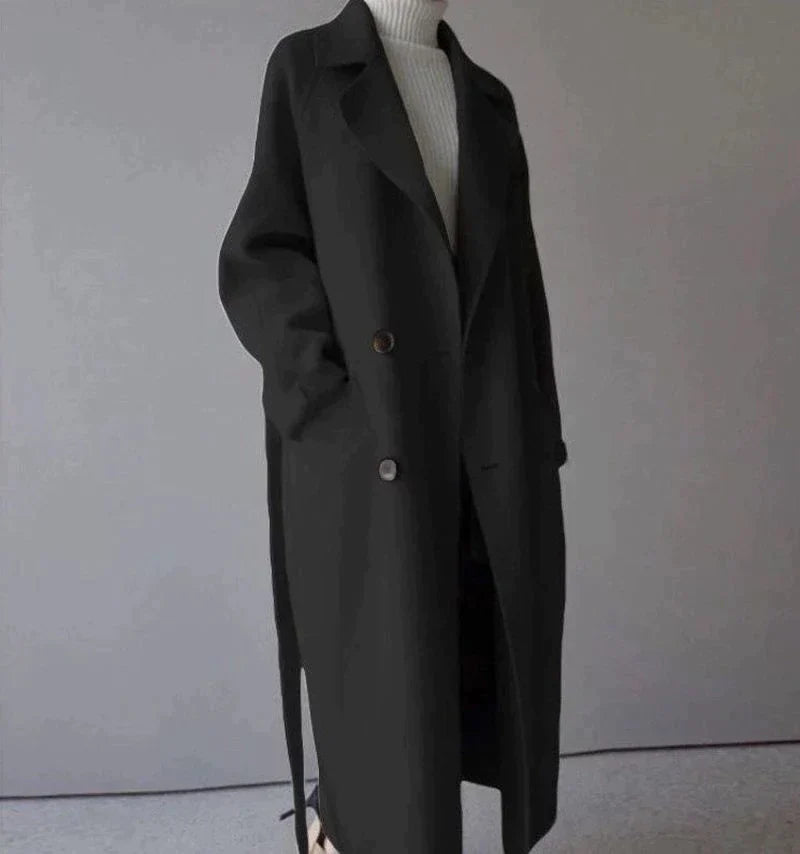 Penelope Wool-Look Longline Winter Coat for Women - Black