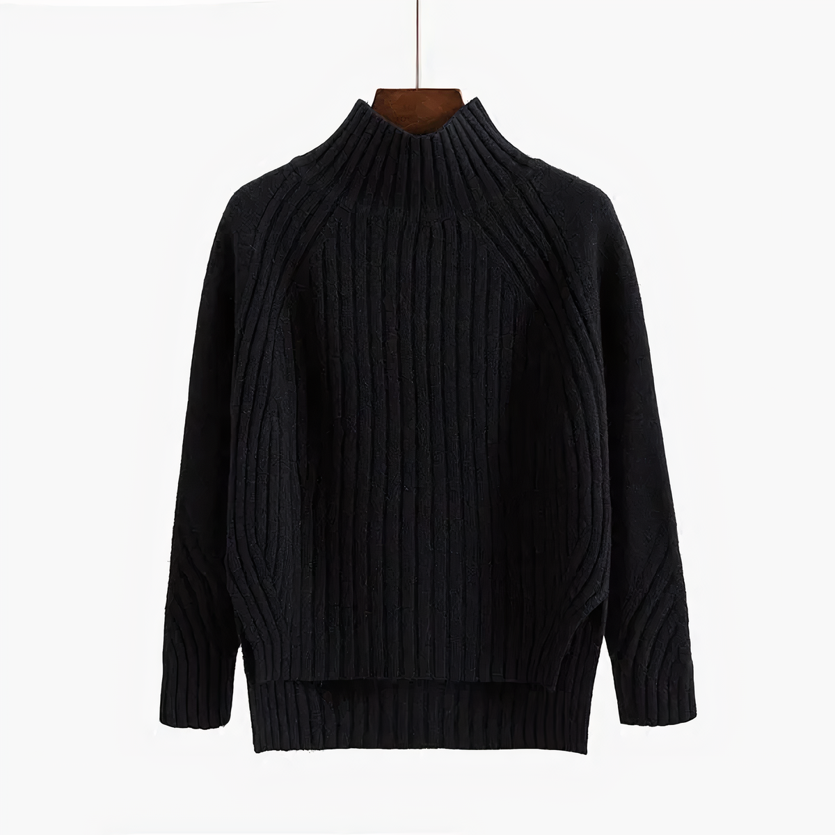 Phoebe Ribbed Sweater with Funnel Neck for Women - Black