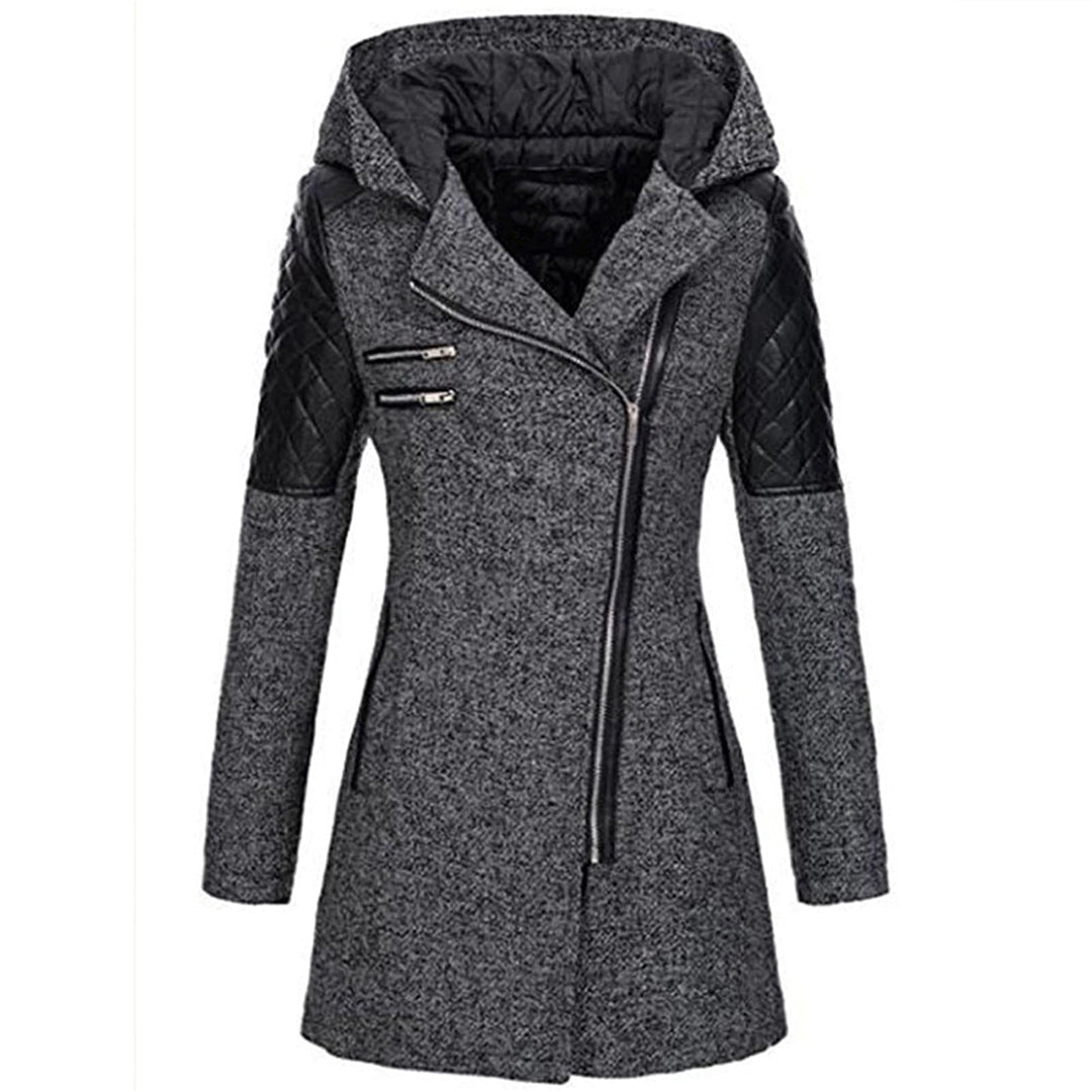 Riley Hooded Zip Coat with Quilted Shoulder Panels