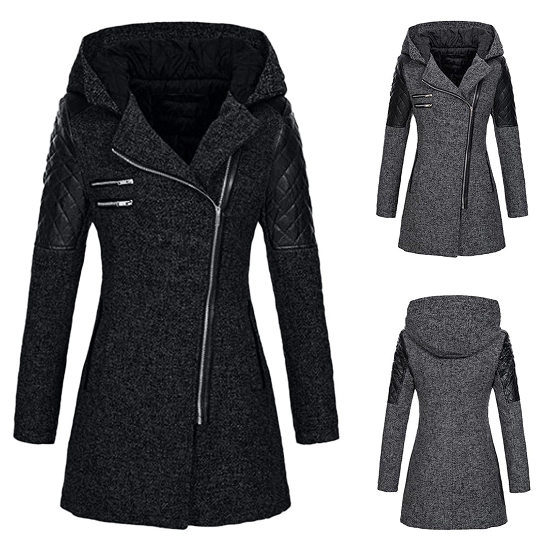 Riley Hooded Zip Coat with Quilted Shoulder Panels