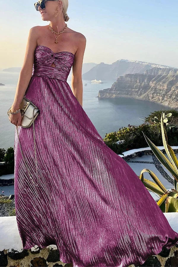 Seraphine Shimmer Pleated Maxi Dress in Bustier Cut - Sparkling Wine