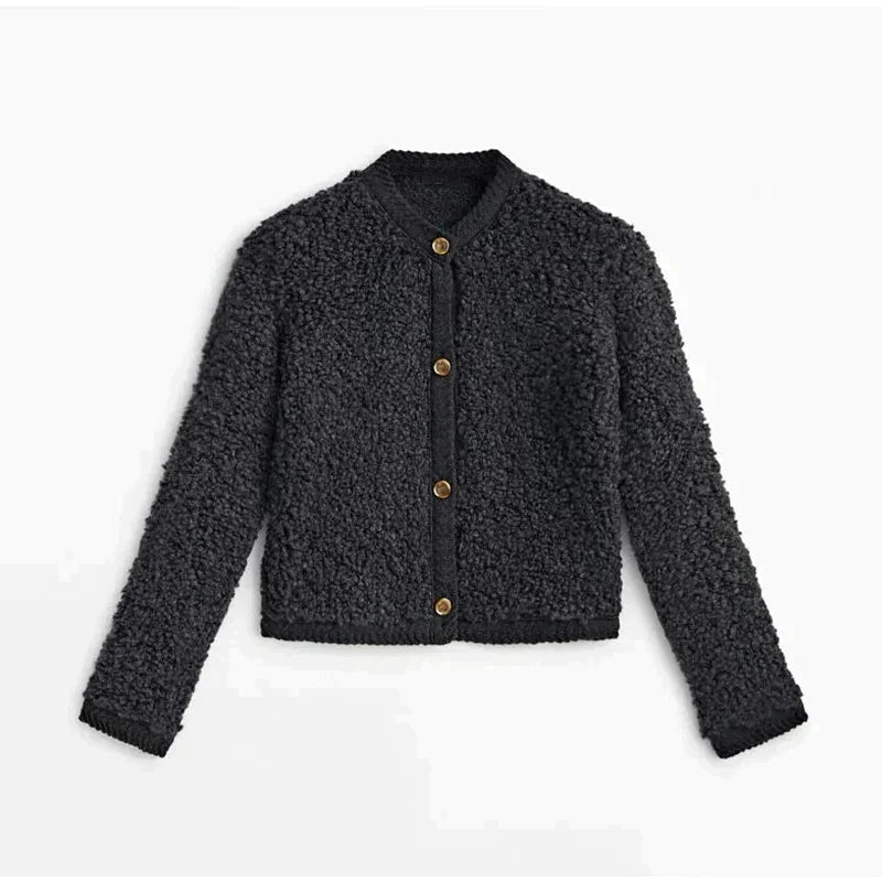 Sienna Teddy Jacket with Button Front for Women - Black