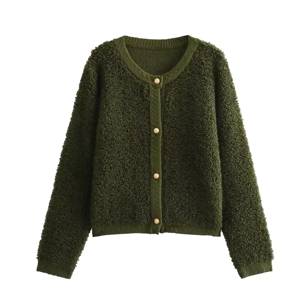 Sienna Teddy Jacket with Button Front for Women - Green