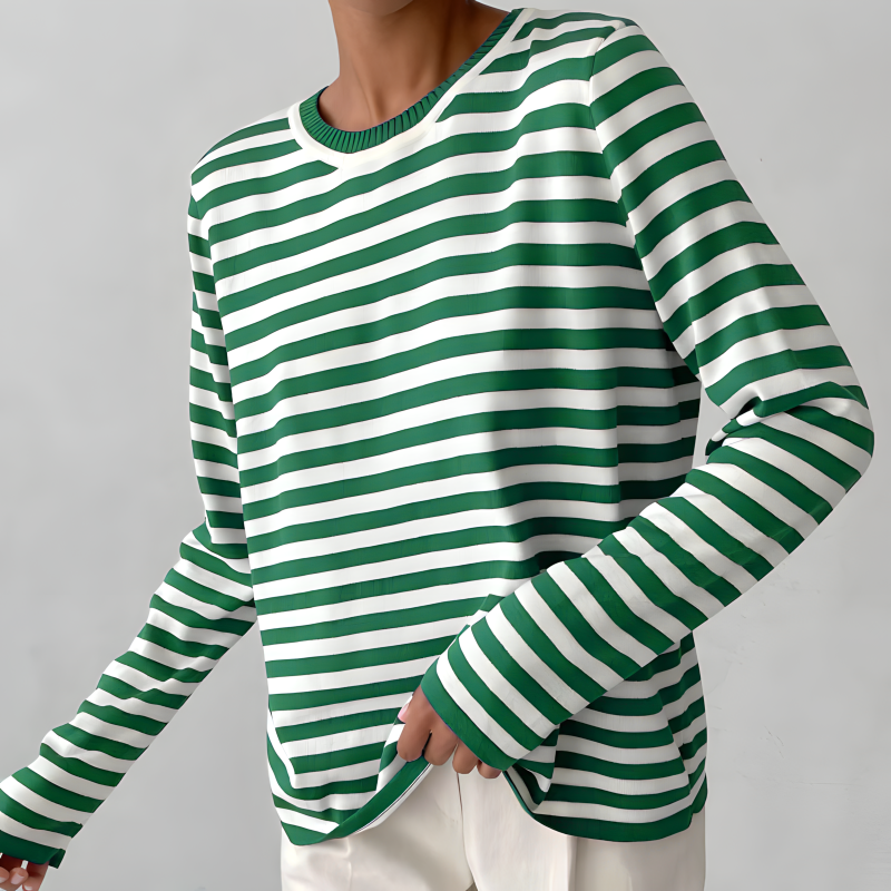 Sophie Striped Sweater with Crew Neckline for Women - Sapphire Green