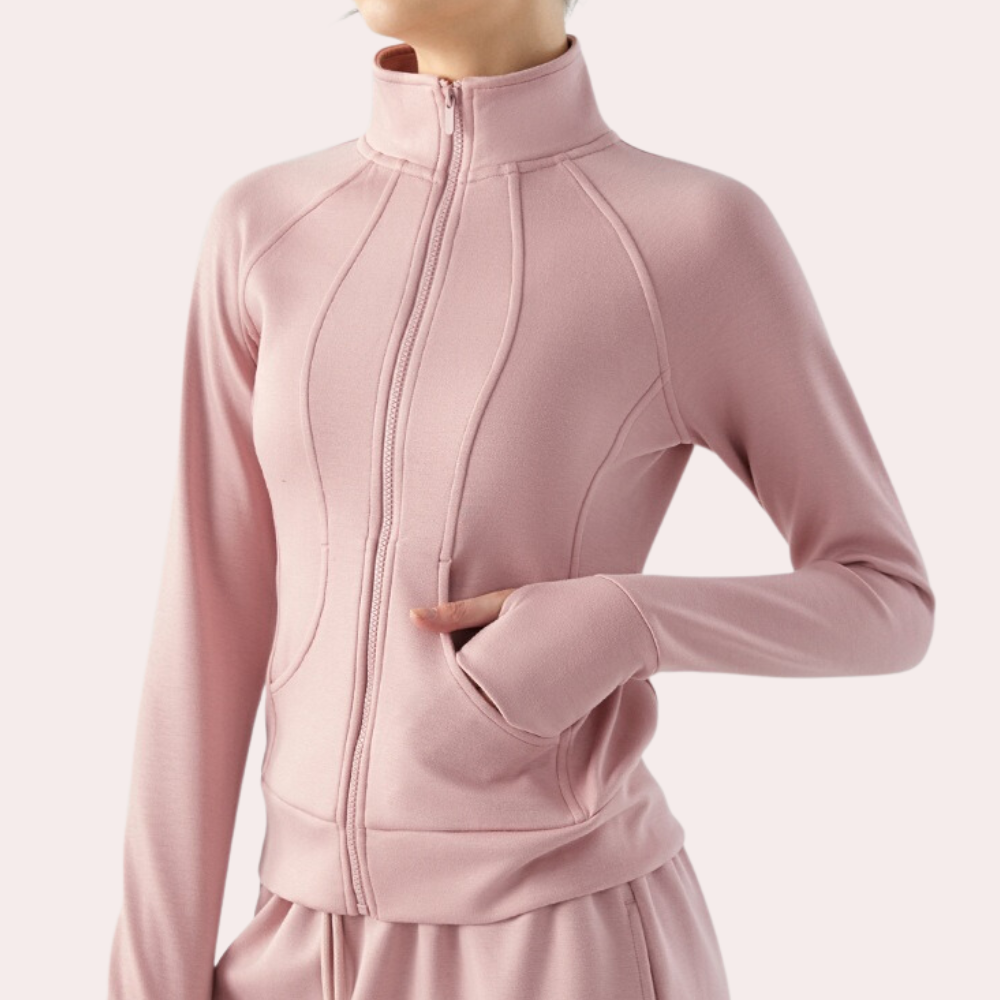 Soraya Fitted Zip-Front Jacket with Mock Neck - Pink