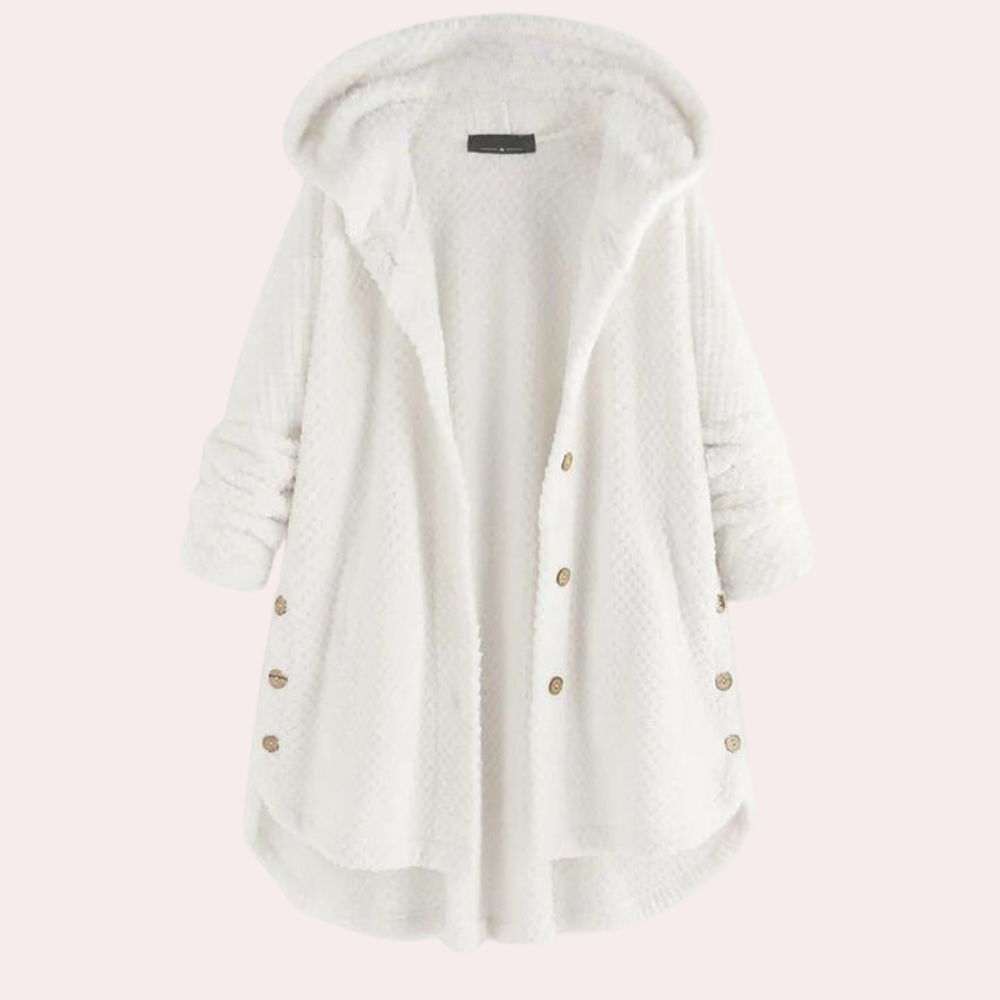 Vera Textured Coat with Hood and Button Front - White