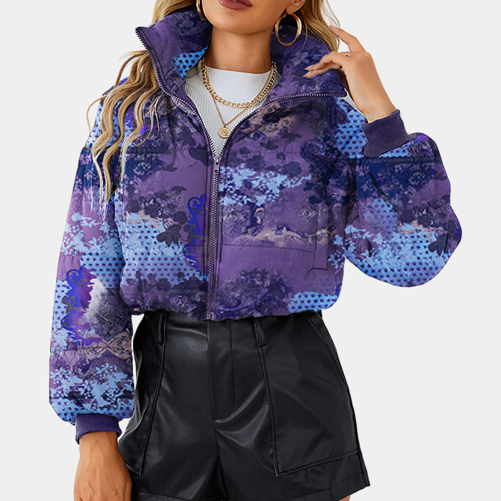 Verena Printed Jacket with Stand Collar for Women
