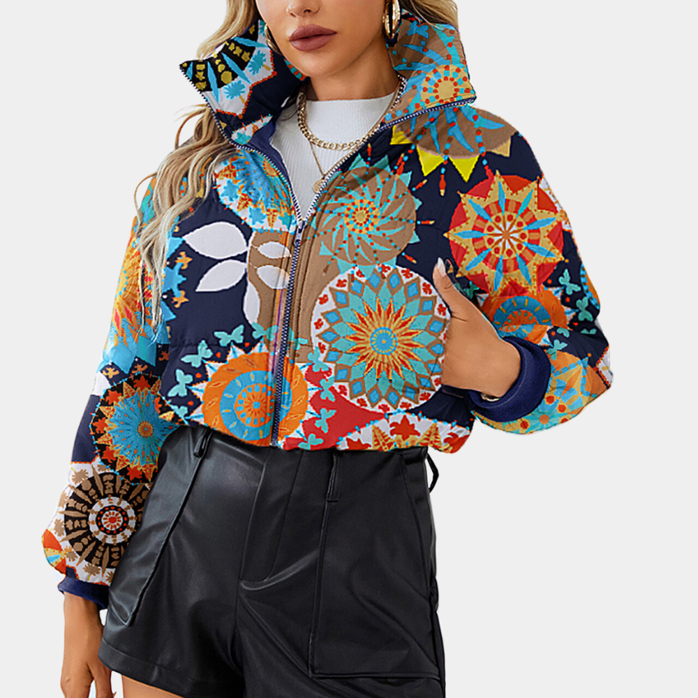 Verena Printed Jacket with Stand Collar for Women