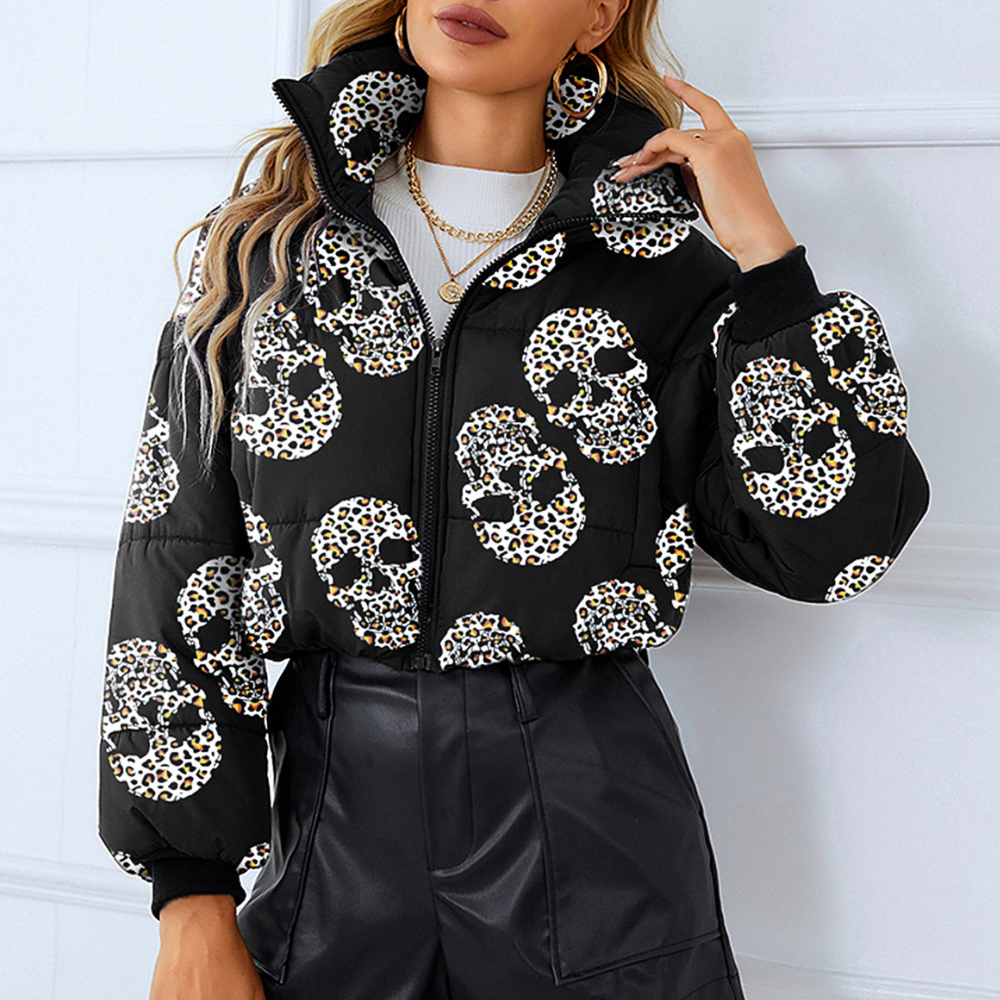 Verena Printed Jacket with Stand Collar for Women - Black