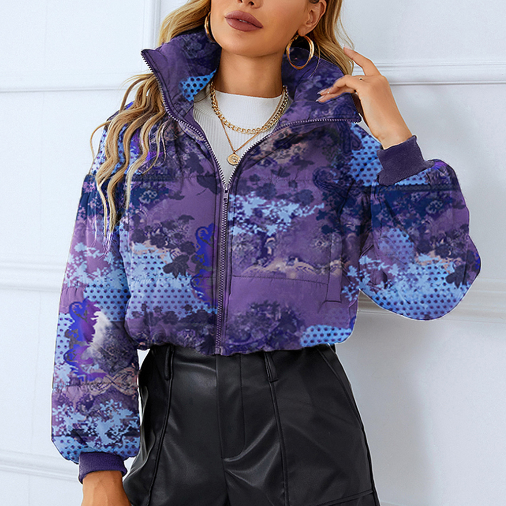 Verena Printed Jacket with Stand Collar for Women - Purple