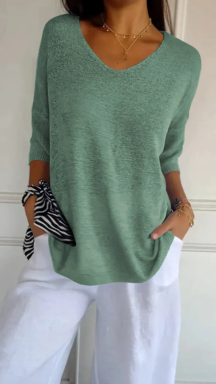 Xenia Fine-Knit Oversized Sweater with Side Slits - Grass Green