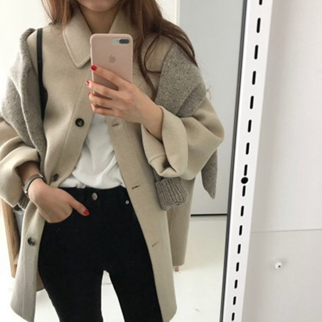 Yesenia Collared Jacket with Button Front in Khaki