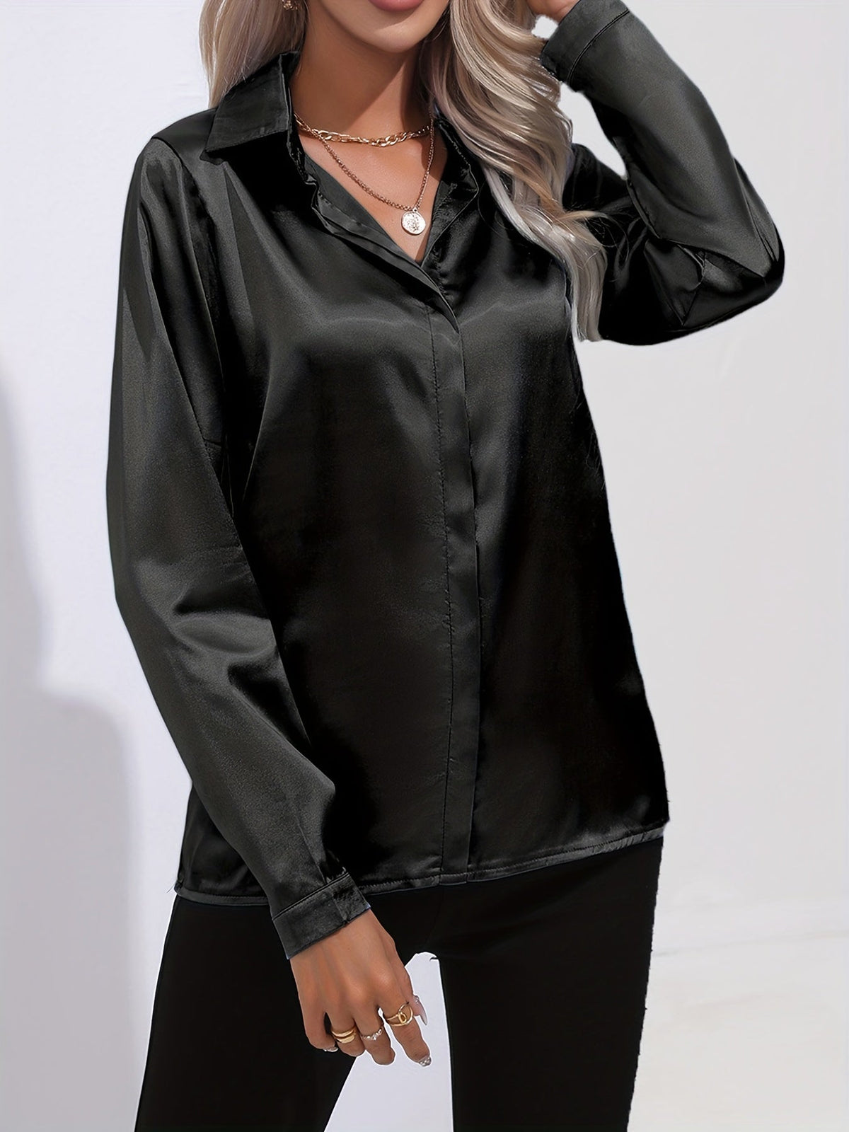 Zariah Satin Blouse with Button Placket for Women