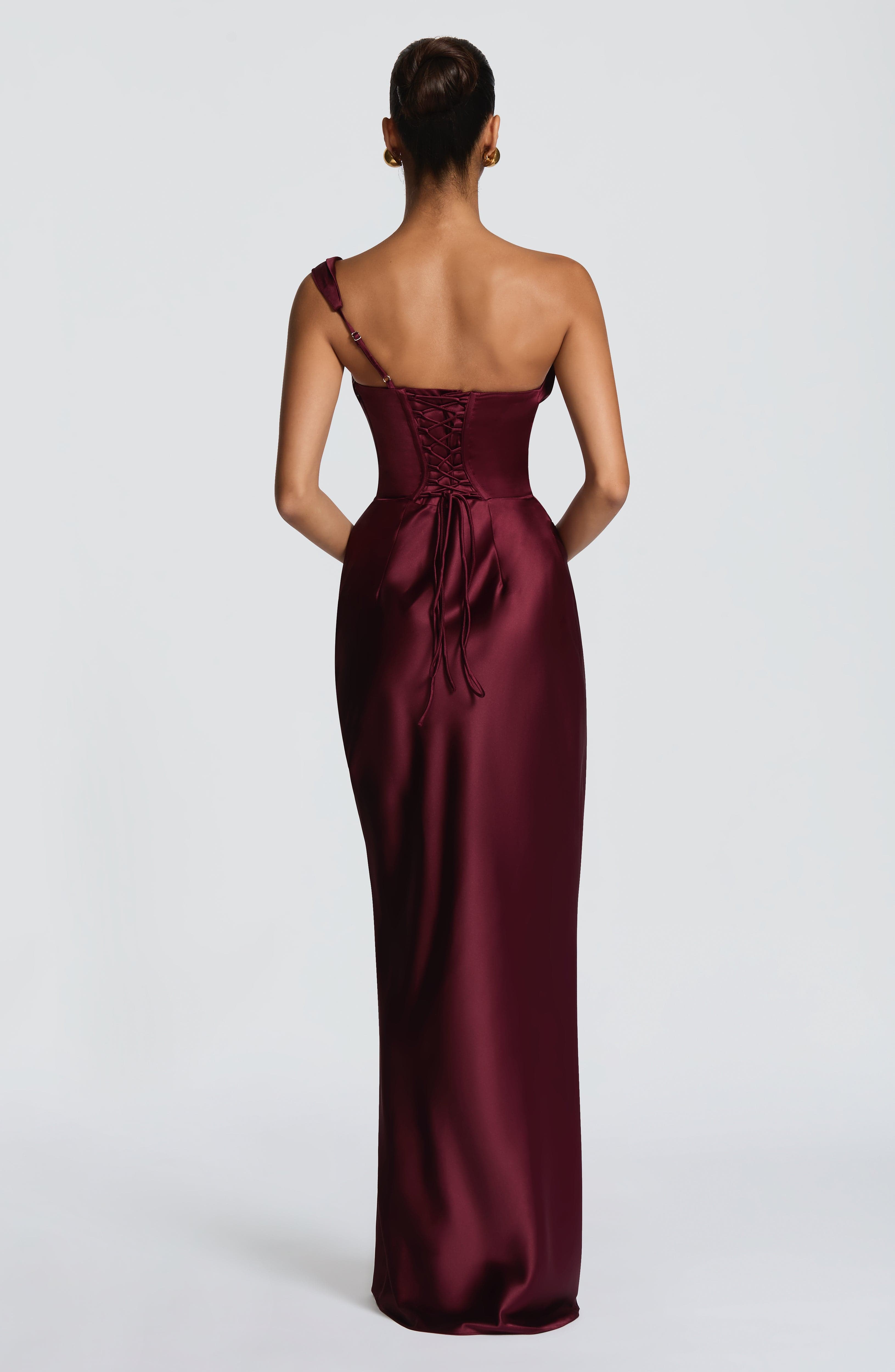 Adele Satin Maxi Dress with Draped Strapless Bodice