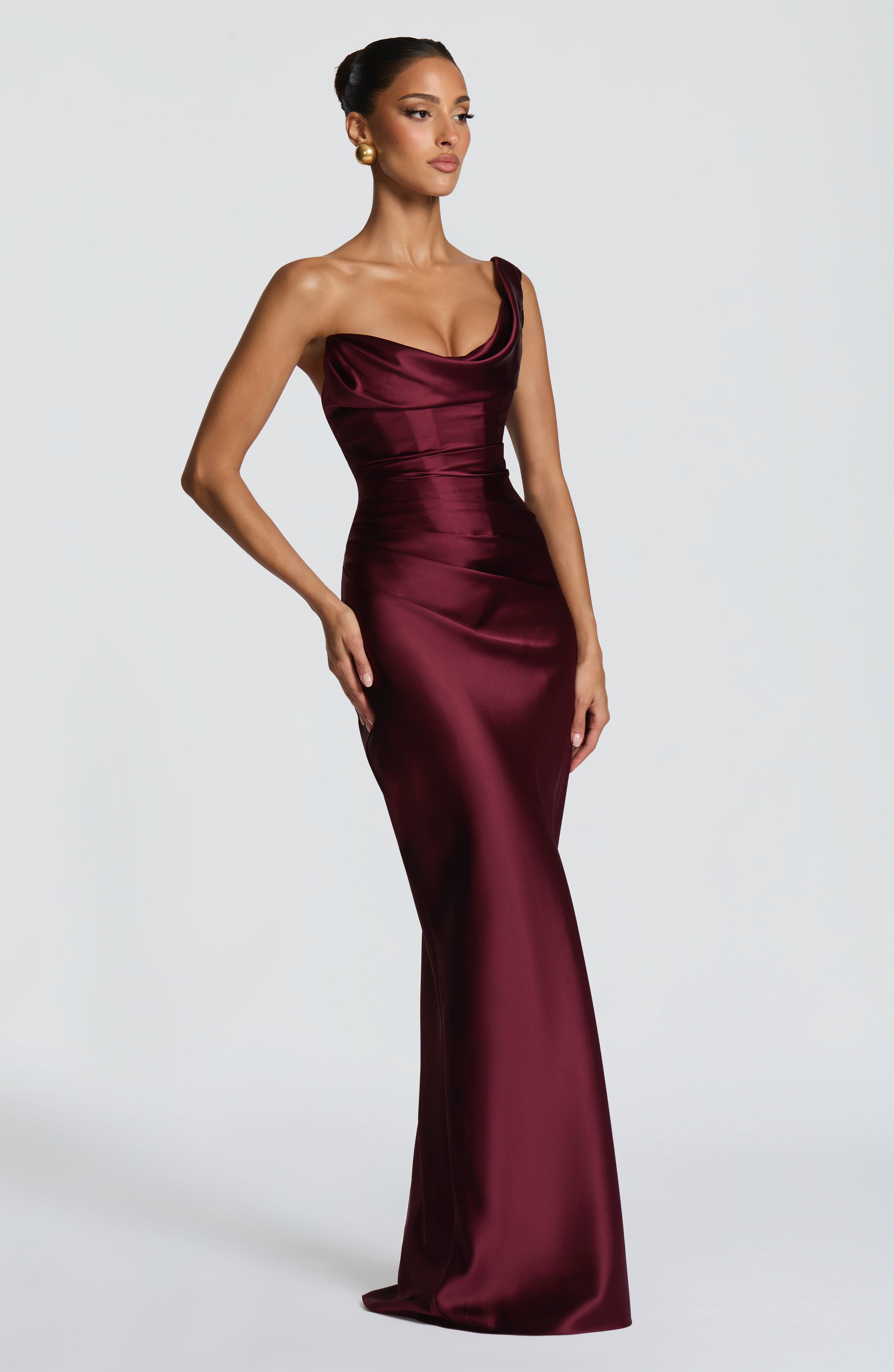 Adele Satin Maxi Dress with Draped Strapless Bodice