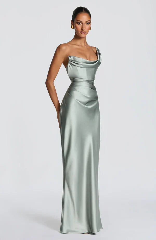 Adele Satin Maxi Dress with Draped Strapless Bodice