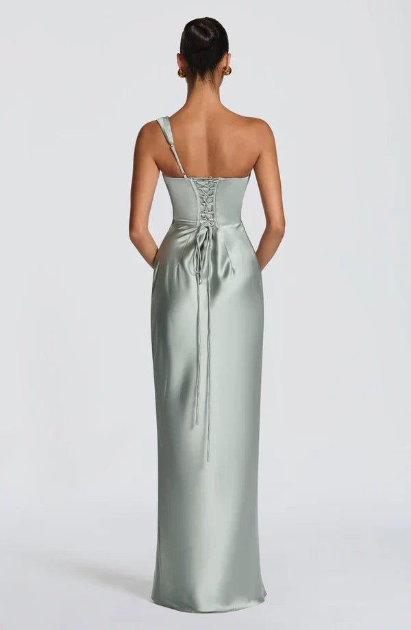 Adele Satin Maxi Dress with Draped Strapless Bodice