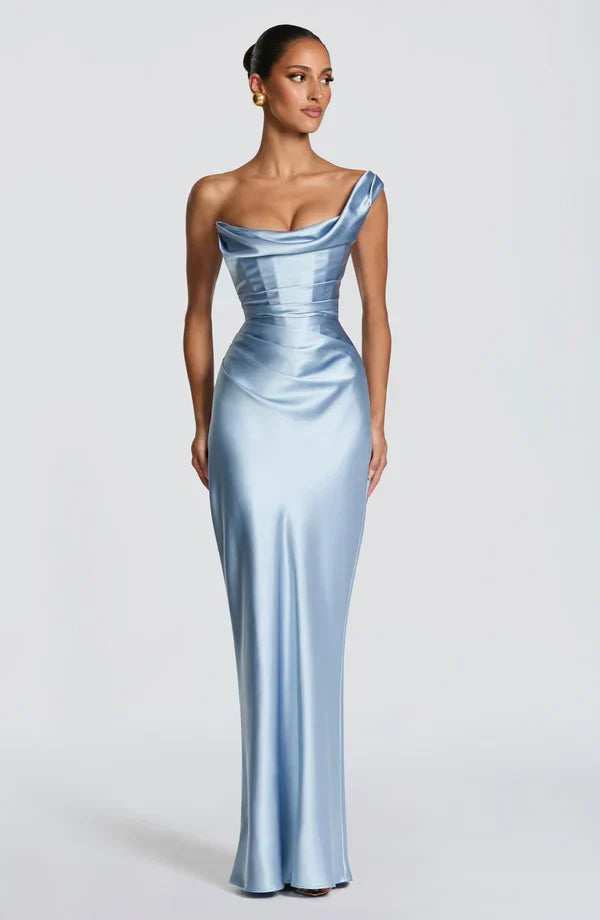 Adele Satin Maxi Dress with Draped Strapless Bodice