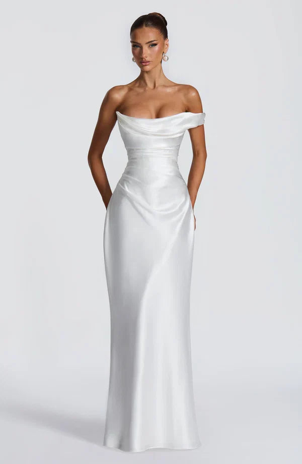 Adele Satin Maxi Dress with Draped Strapless Bodice