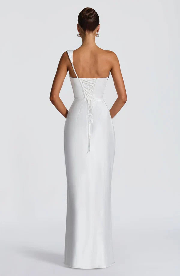 Adele Satin Maxi Dress with Draped Strapless Bodice