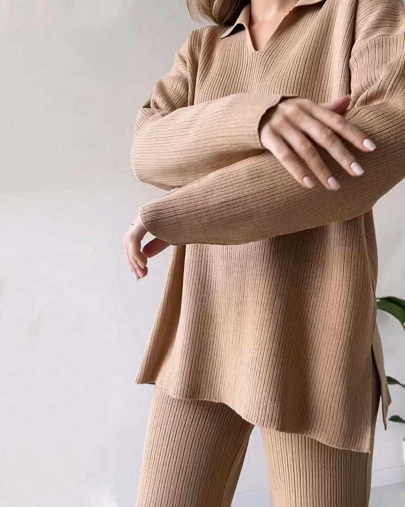 Alira Knit Lounge Set with Relaxed Top and Wide Pants