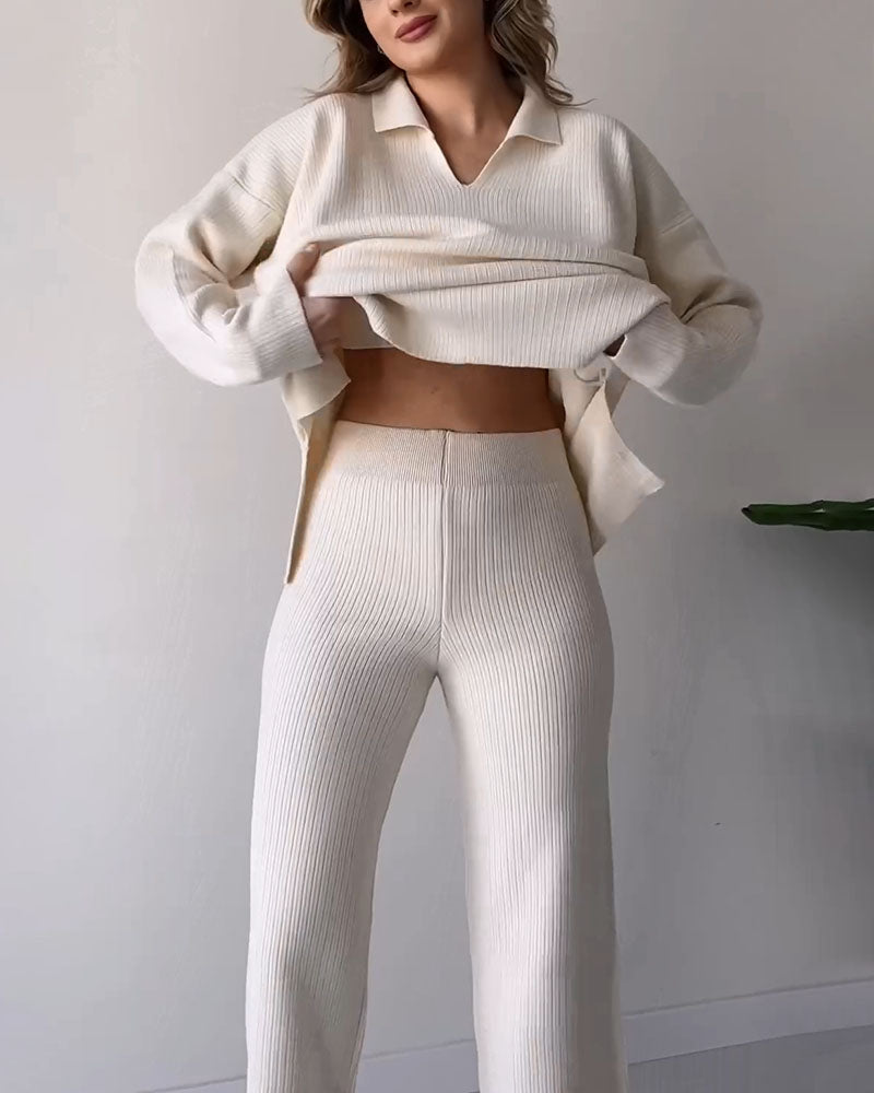Alira Knit Lounge Set with Relaxed Top and Wide Pants