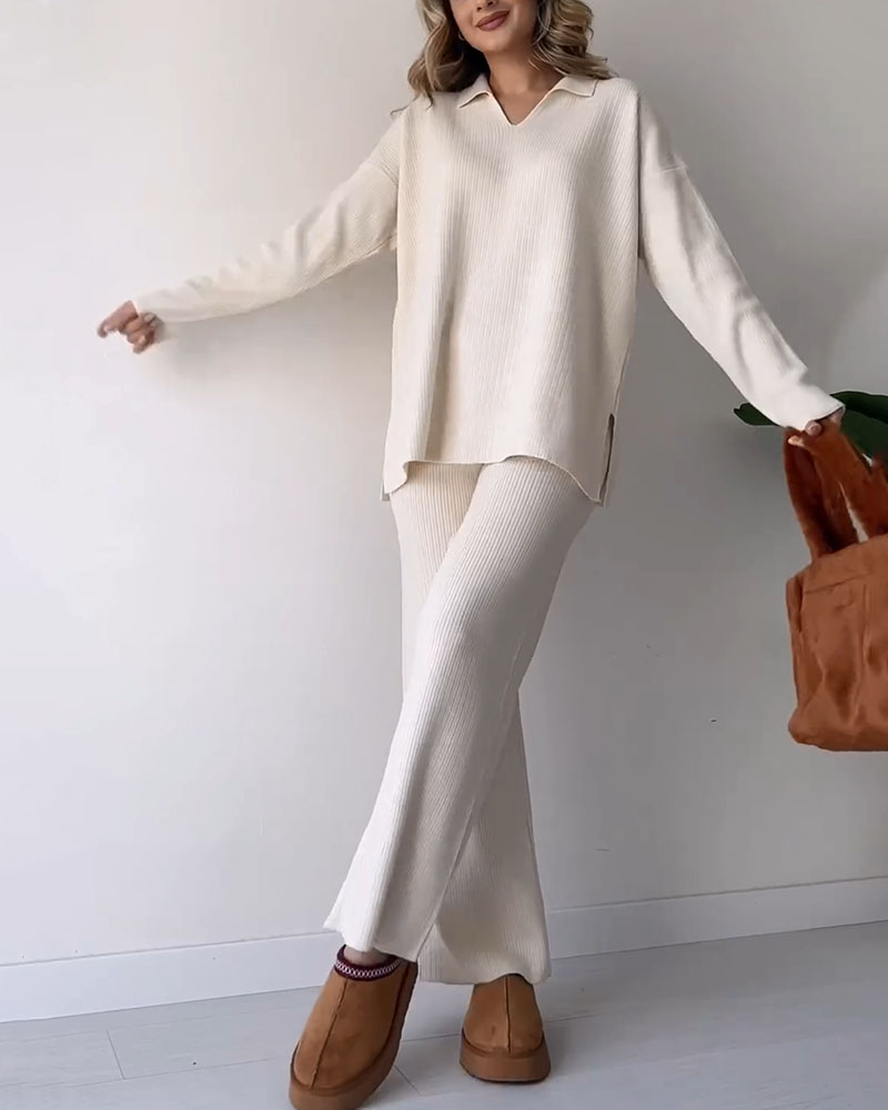 Alira Knit Lounge Set with Relaxed Top and Wide Pants