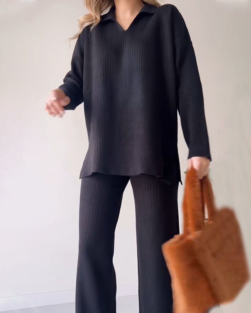 Alira Knit Lounge Set with Relaxed Top and Wide Pants