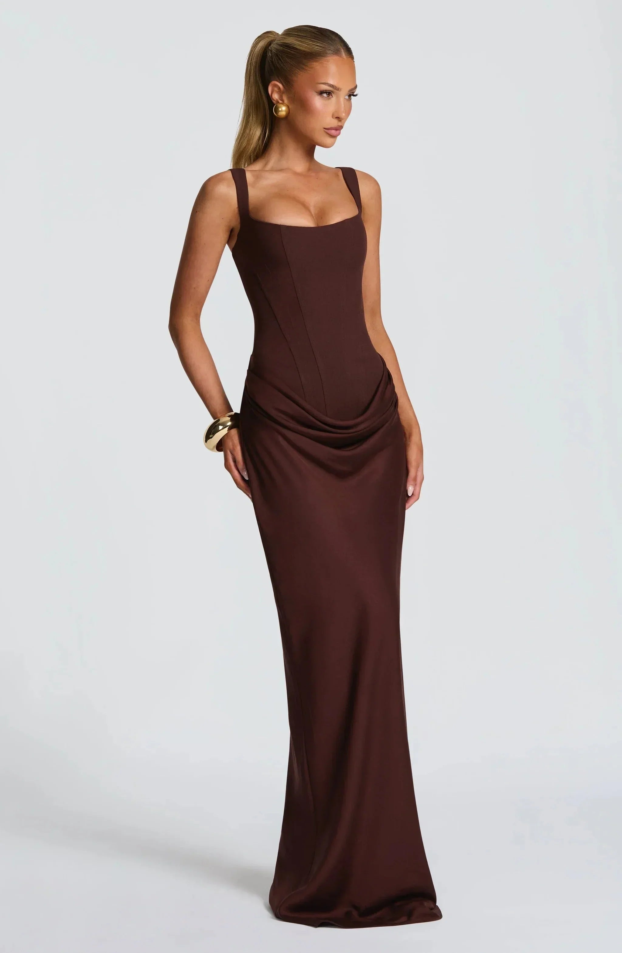 Amara Draped Maxi Dress with Square Neckline for Women