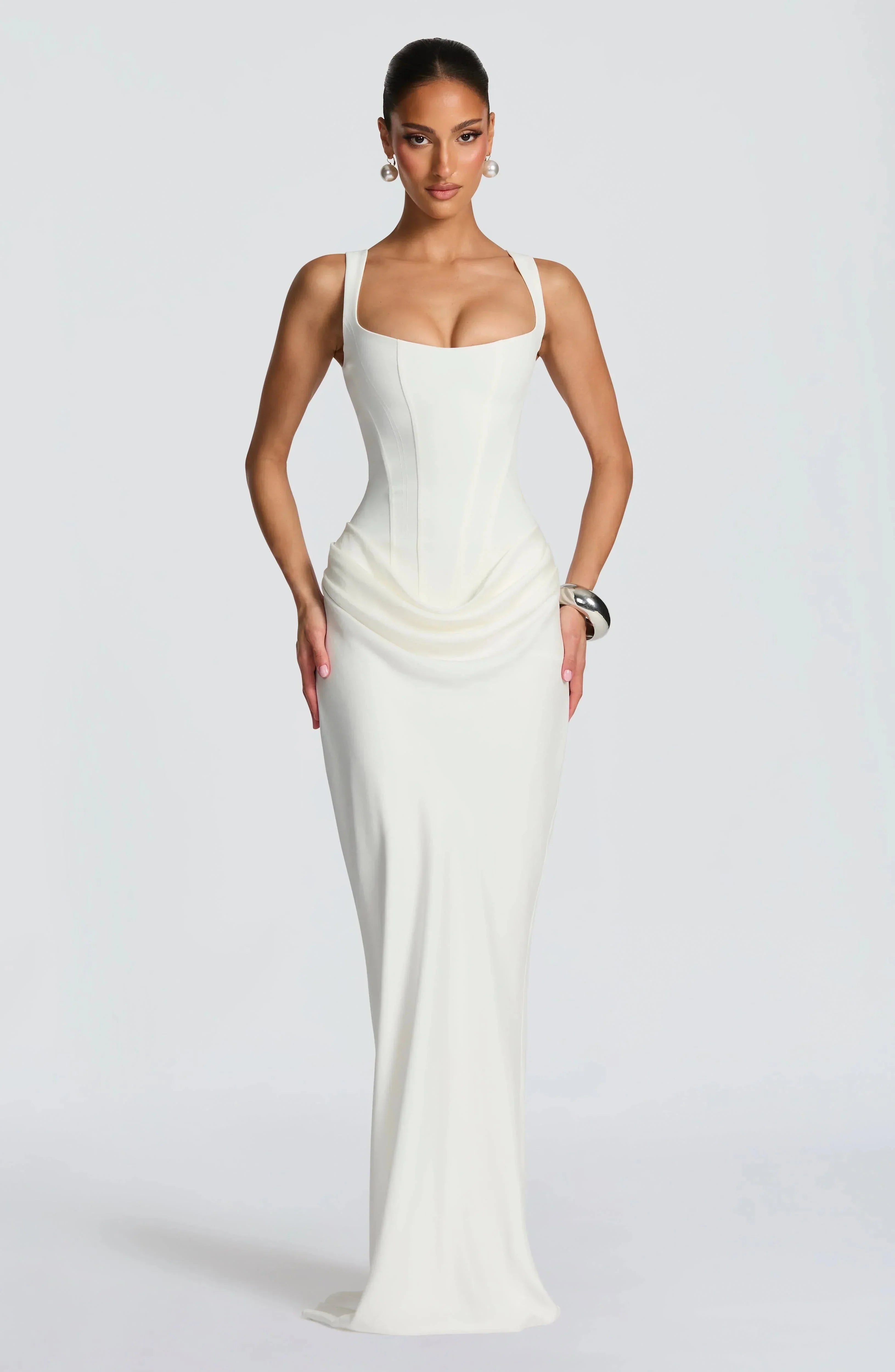 Amara Draped Maxi Dress with Square Neckline for Women