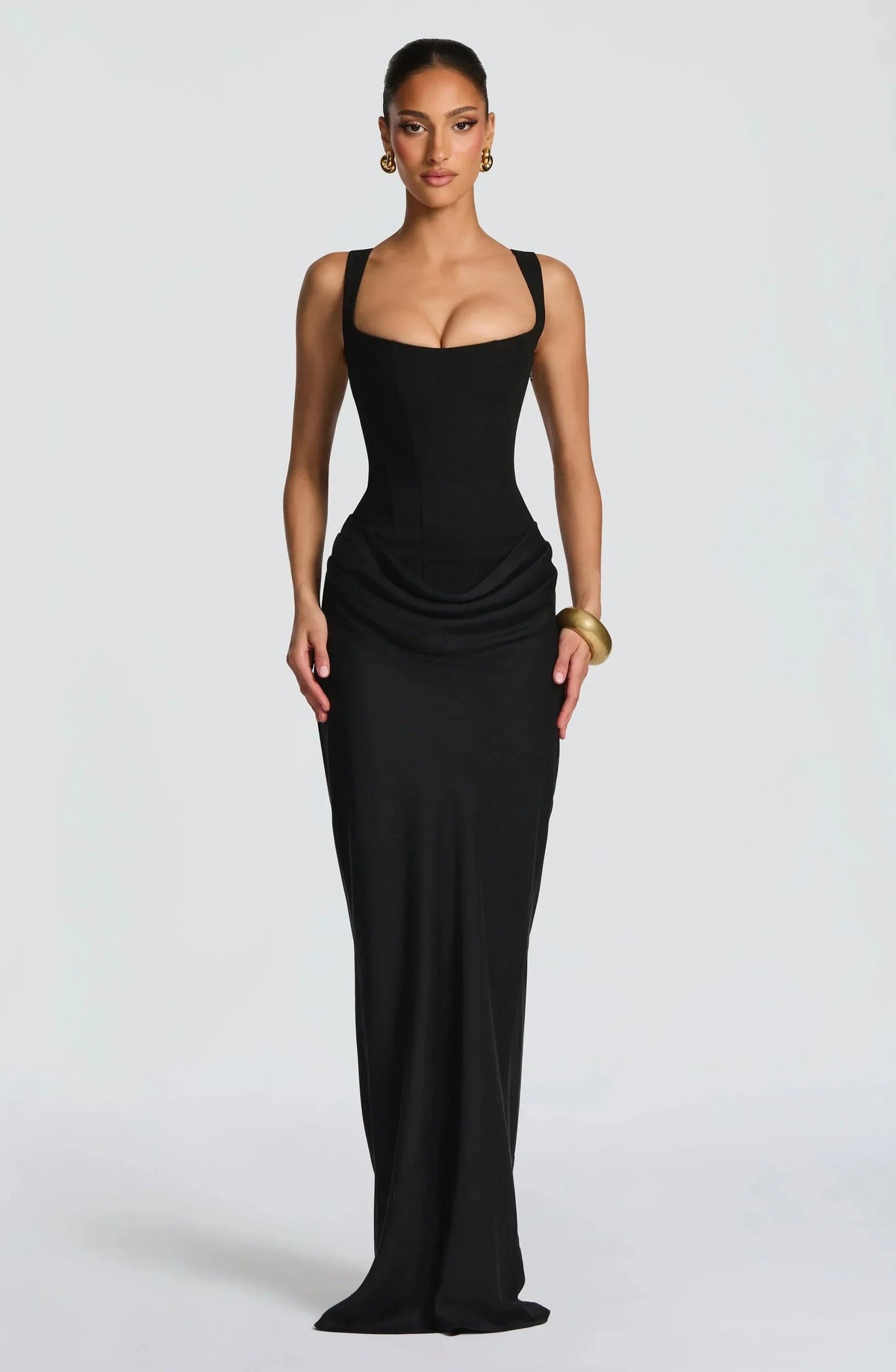 Amara Draped Maxi Dress with Square Neckline for Women