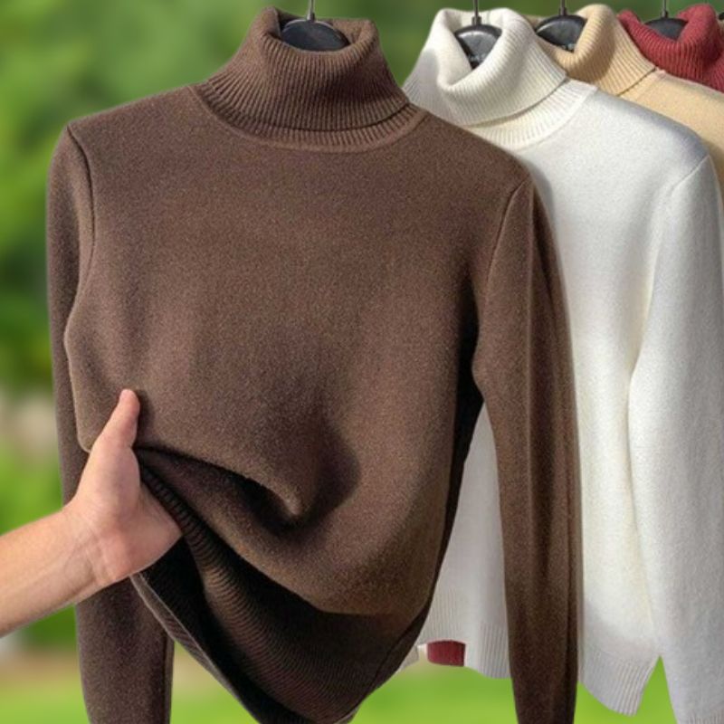 Amelia Turtleneck Sweater with Plush Lining for Women - Brown