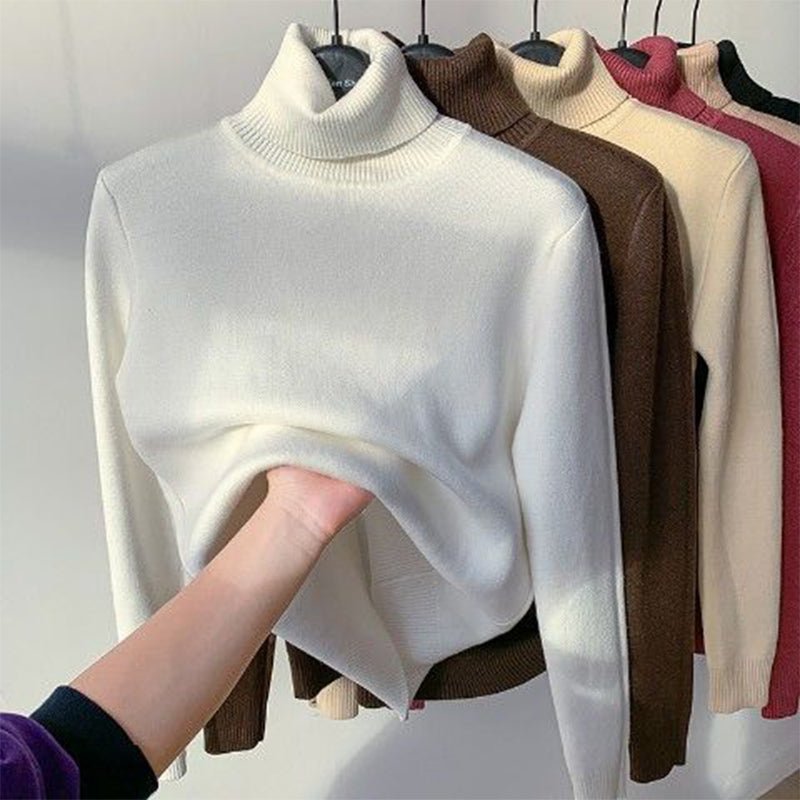 Amelia Turtleneck Sweater with Plush Lining for Women - White