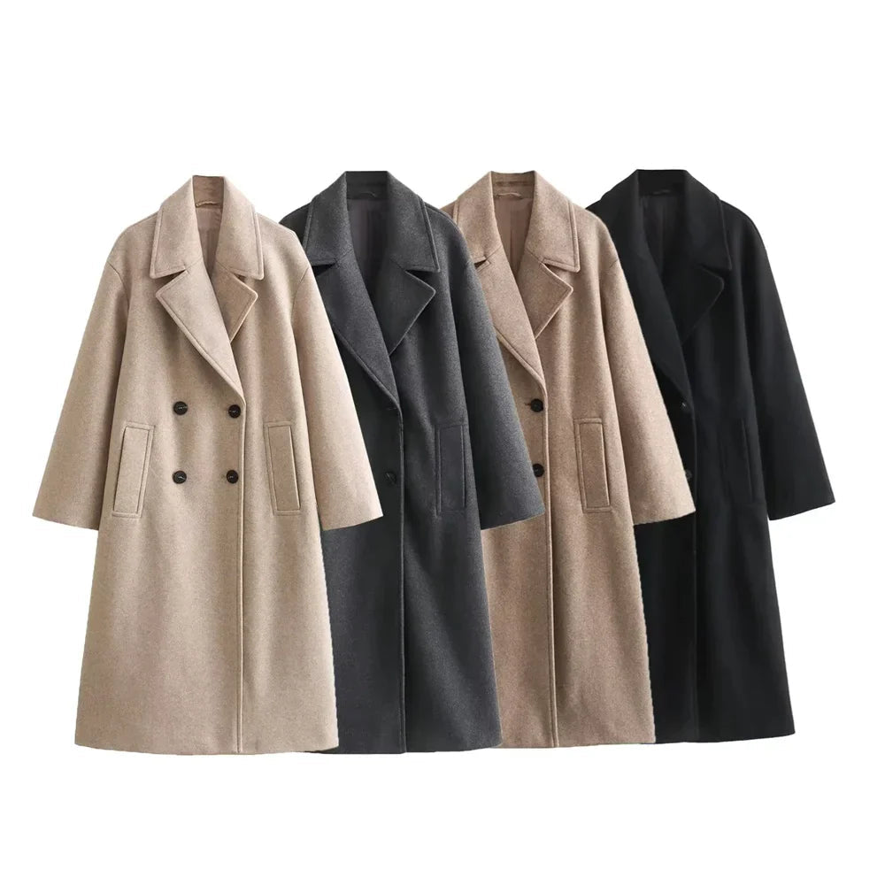 Aria Double-Breasted Coat with Wide Lapels for Women