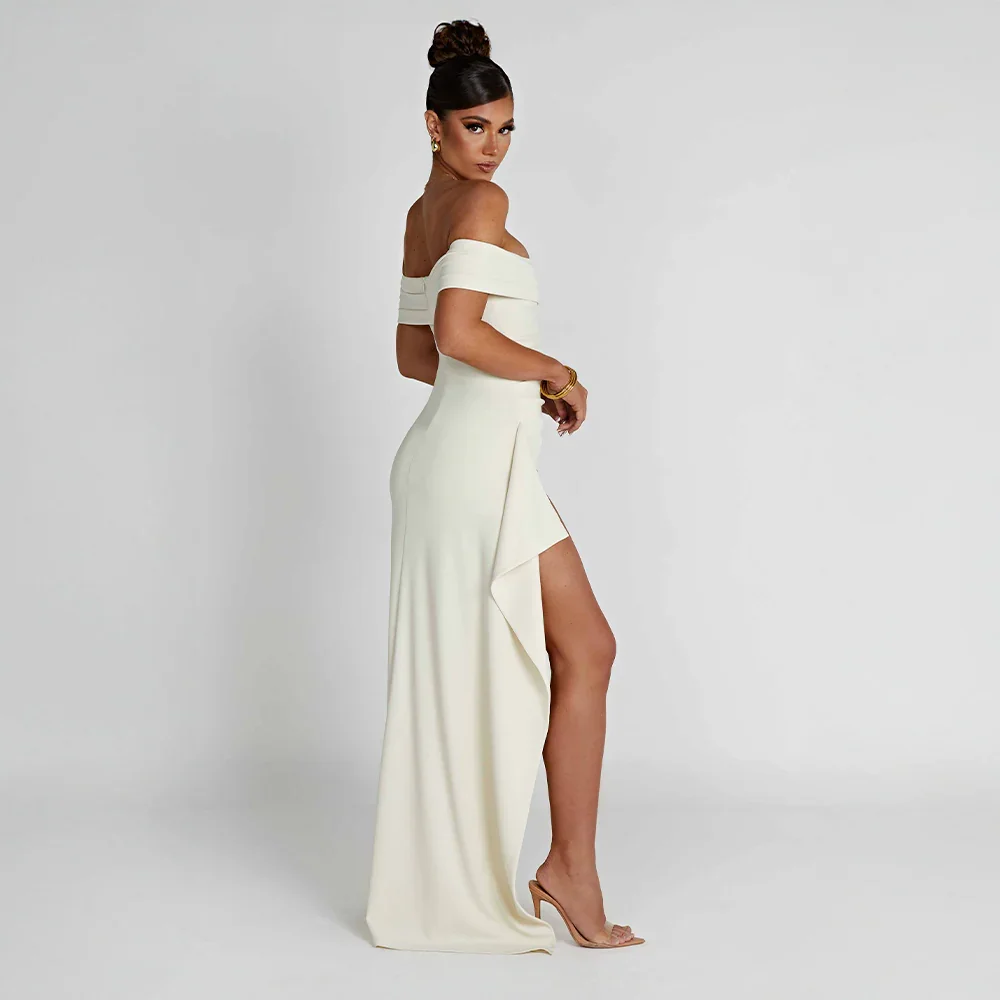 Aurelia Maxi Dress with Off-Shoulder Neckline and Slit