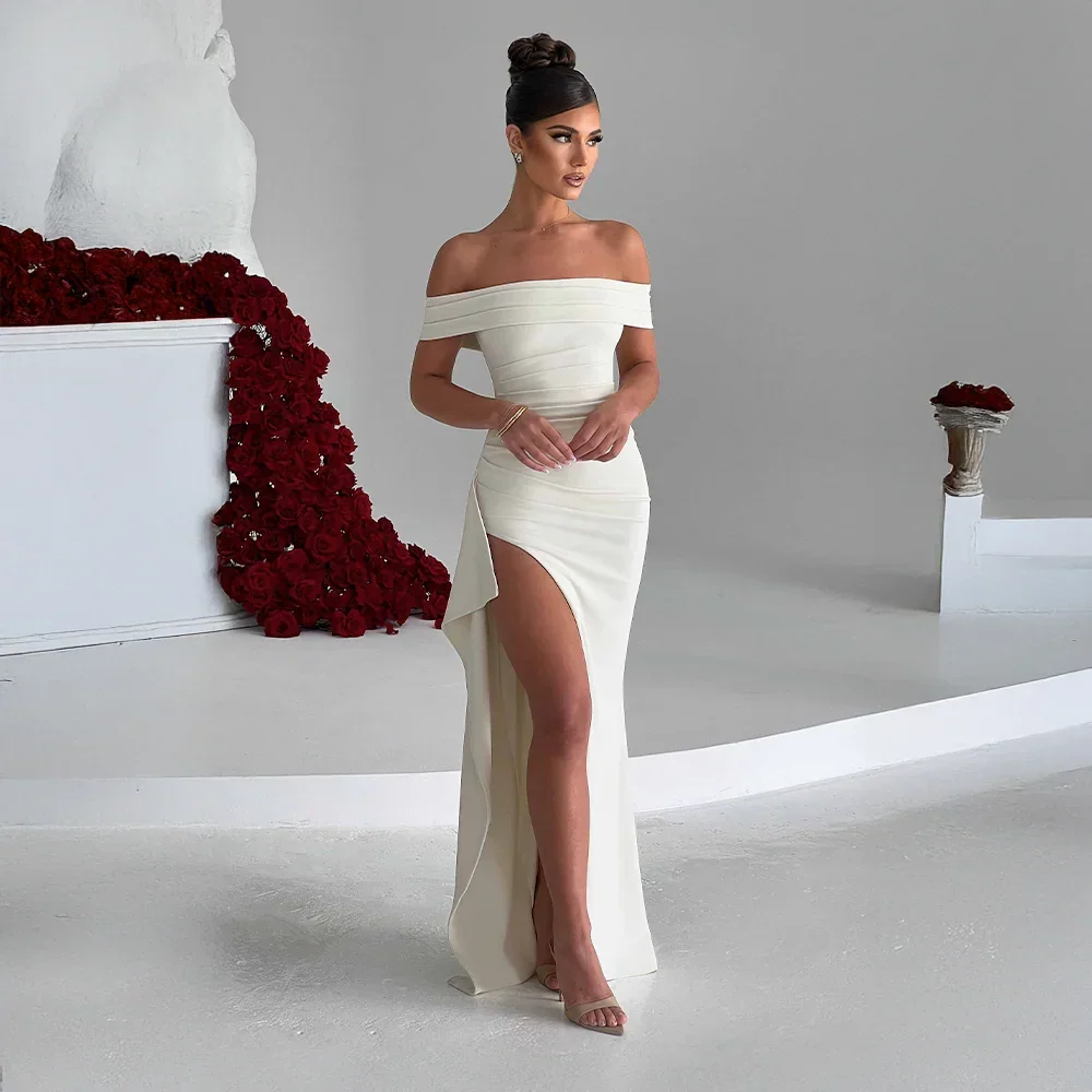 Aurelia Maxi Dress with Off-Shoulder Neckline and Slit