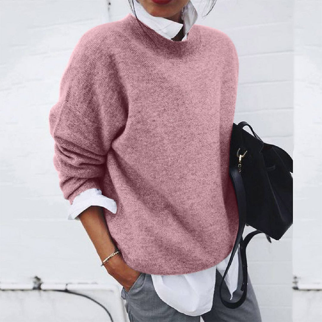 Beatrix Wool-Look Sweater with Mock Neckline for Women - Pink