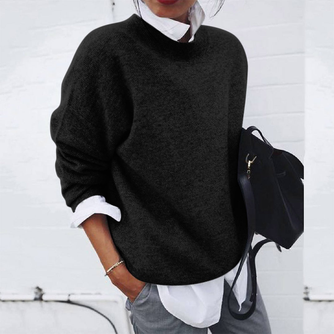 Beatrix Wool-Look Sweater with Mock Neckline for Women - Black
