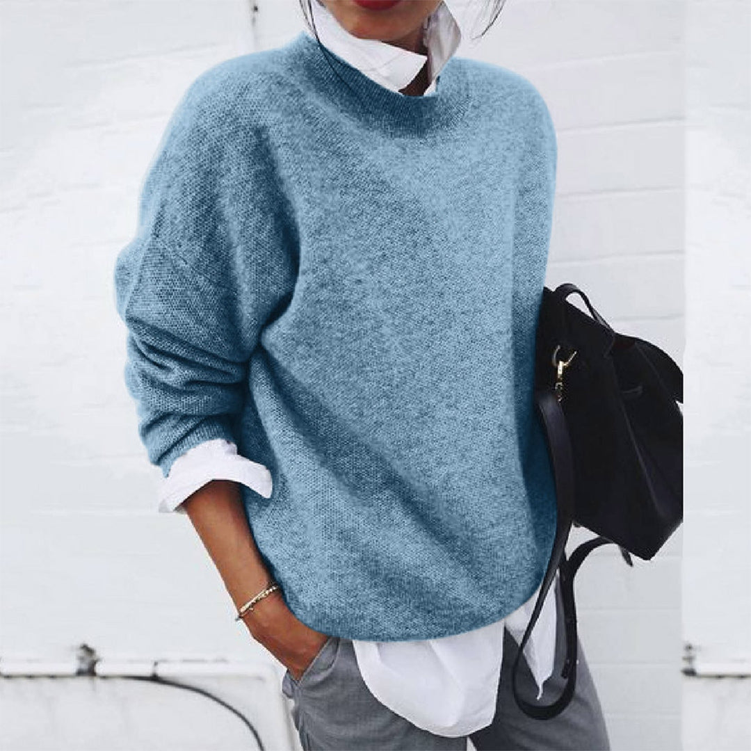 Beatrix Wool-Look Sweater with Mock Neckline for Women - Blue