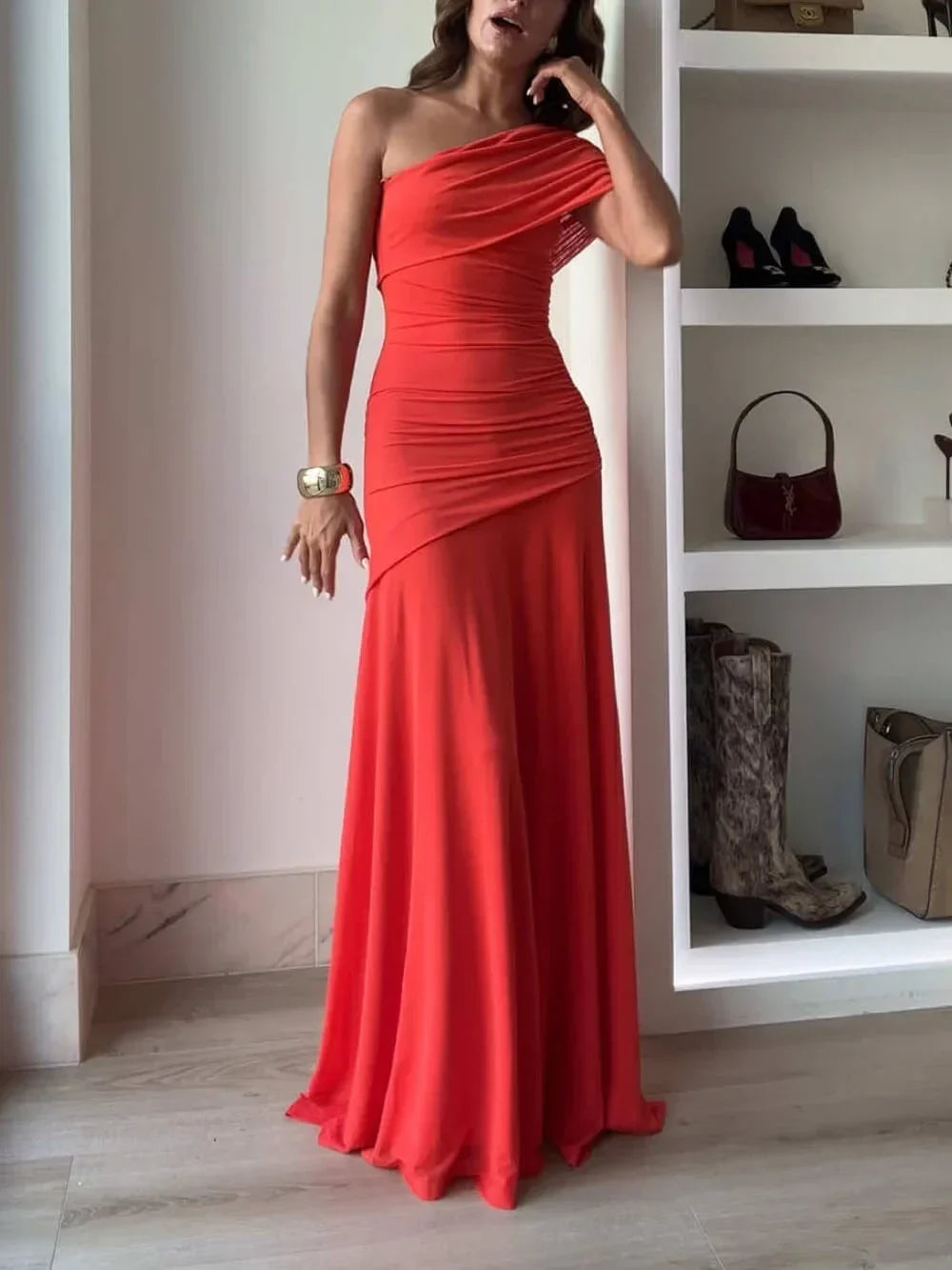 Camille Maxi Dress with Ruched Wrap Waist for Women - Pink