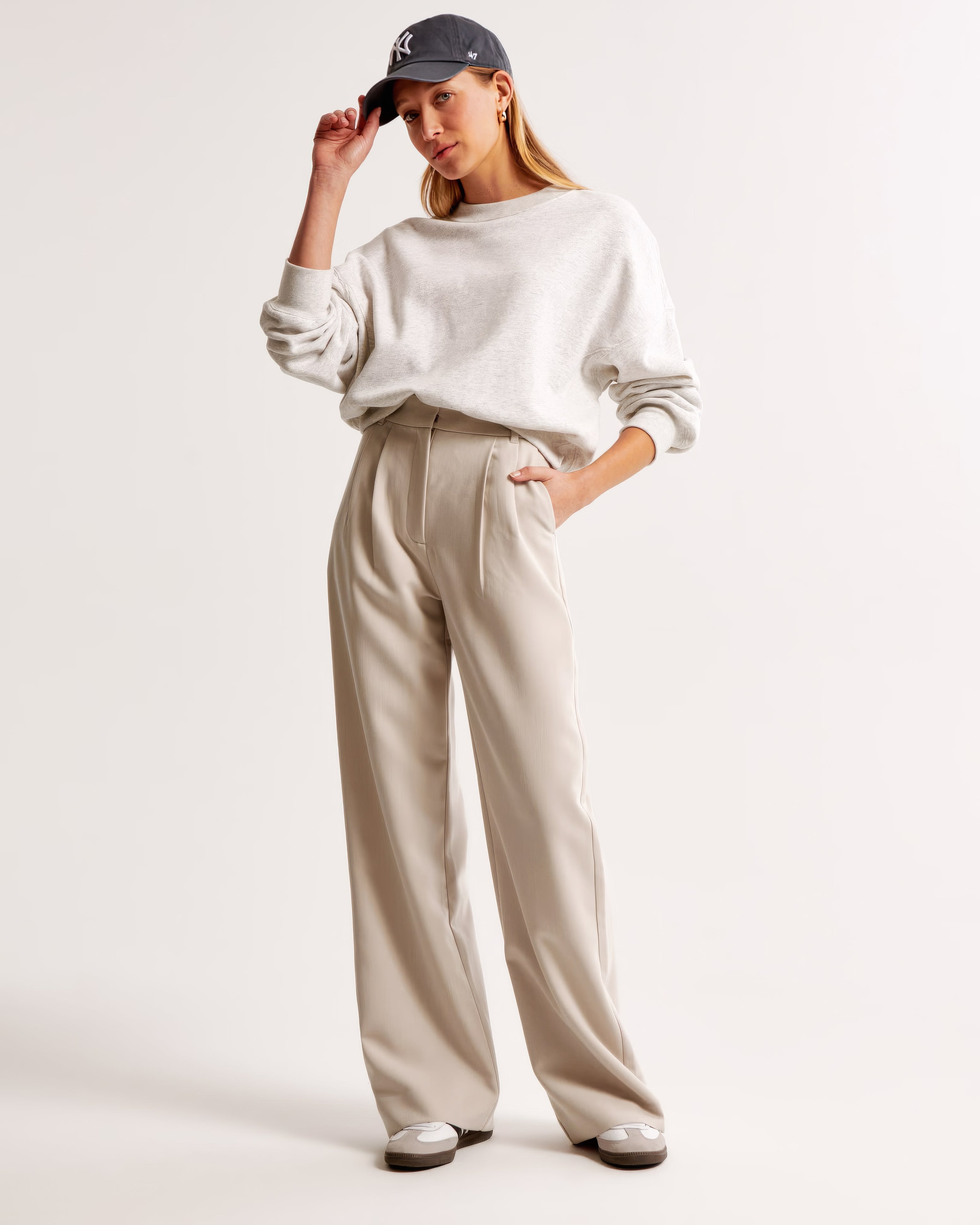 Chloe Tailored Pants with Side Pockets for Women - Beige