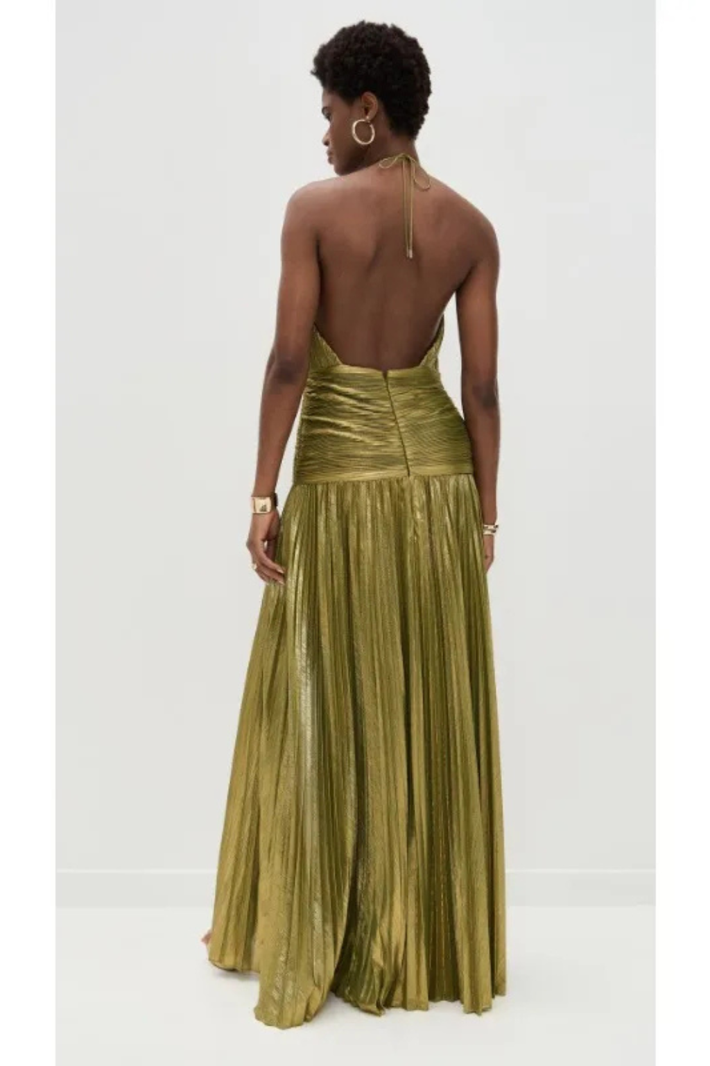 Clara Satin Halter Gown with Pleated Skirt and Slit